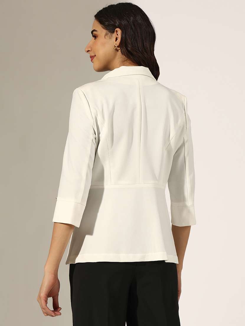 women solid three quarter sleeve double breasted blazer - 22180028 -  Standard Image - 3
