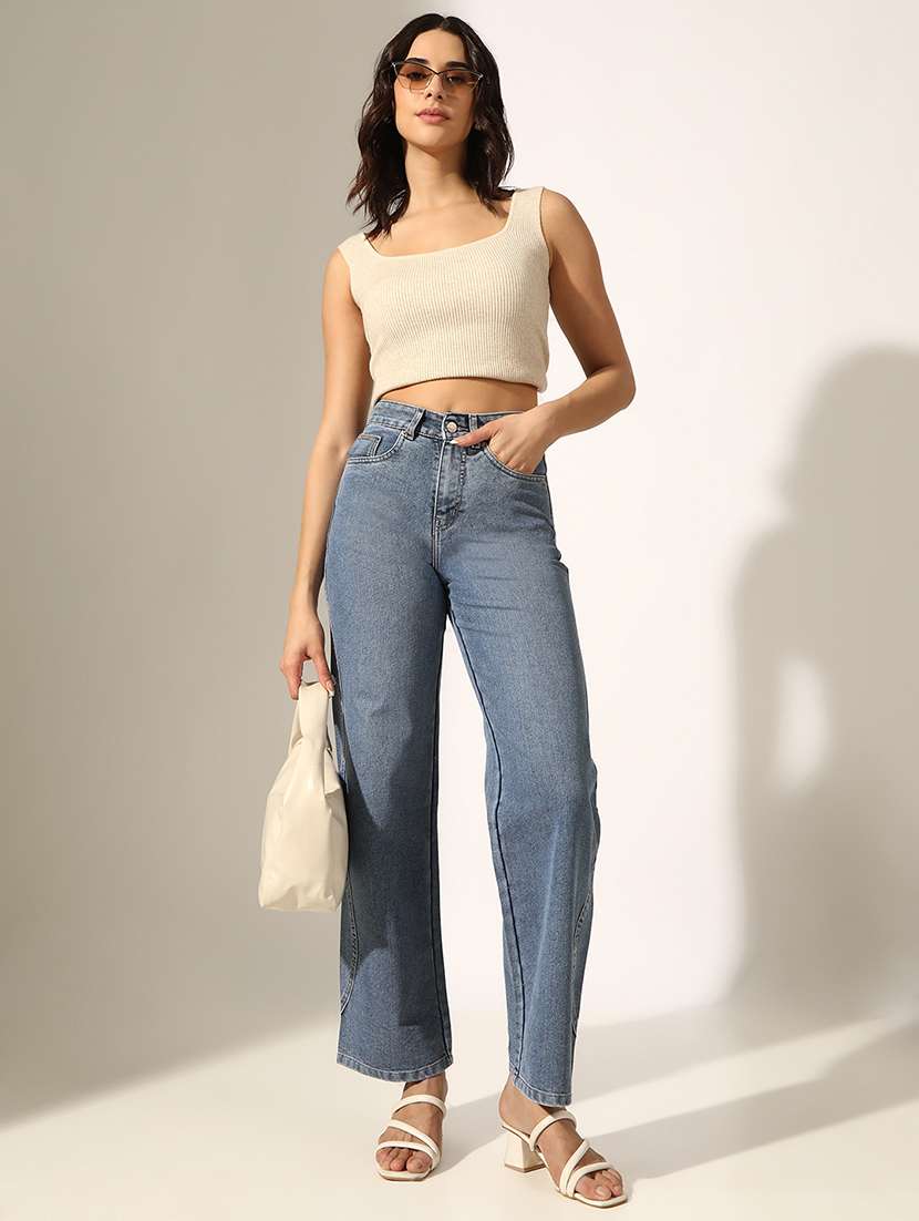 women solid high rise straight fit jean - 22180032 -  Standard Image - 3