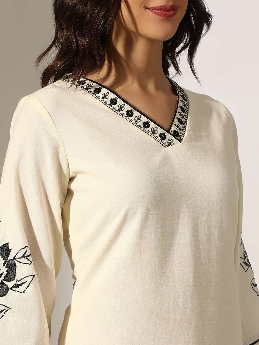 Women Solid With Work Three Quarter Sleeve Kurta Pant With Dupatta Set - 22180038 -  Standard Image - 5