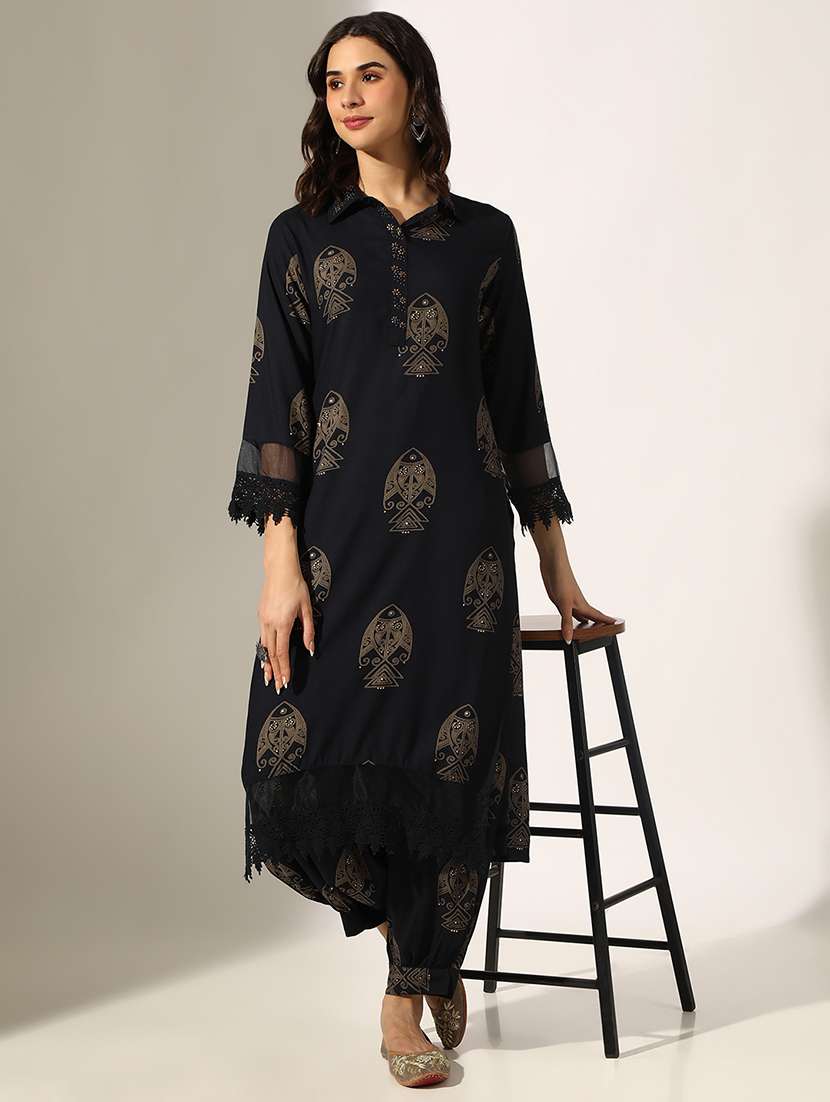 women printed three quarter sleeve kurta salwar set - 22180039 -  Standard Image - 3