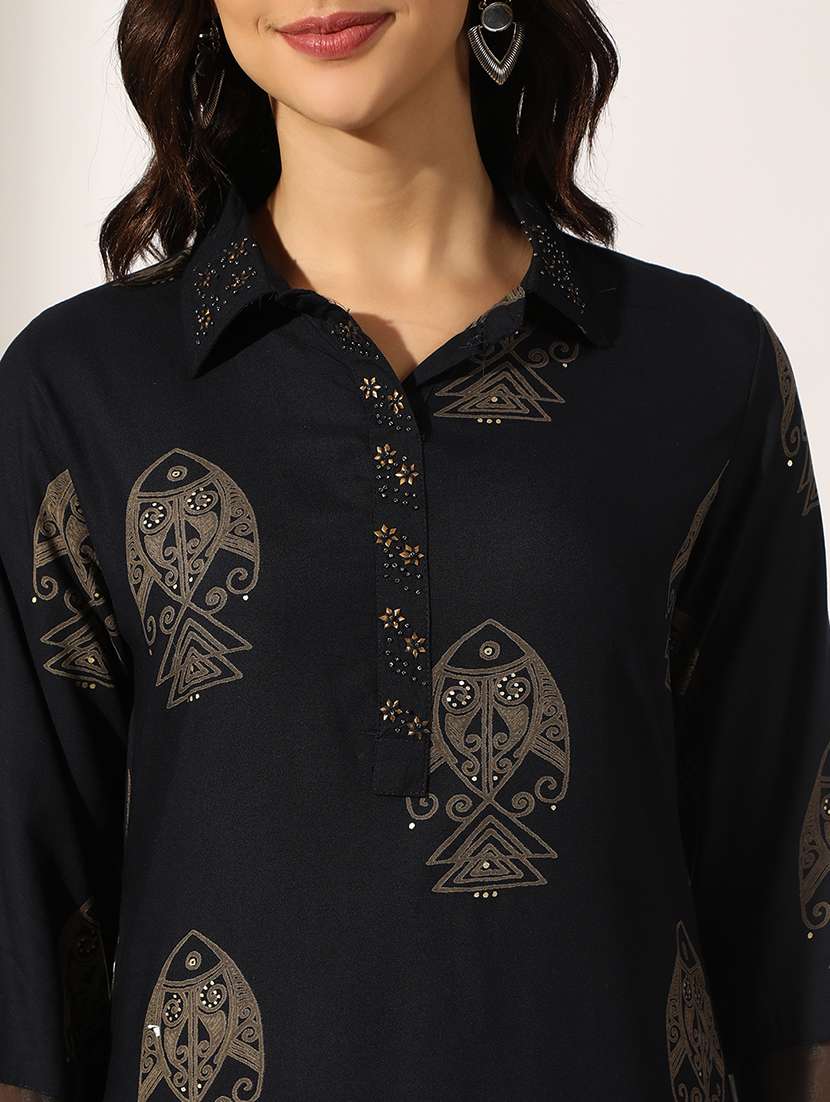 women printed three quarter sleeve kurta salwar set - 22180039 -  Standard Image - 5