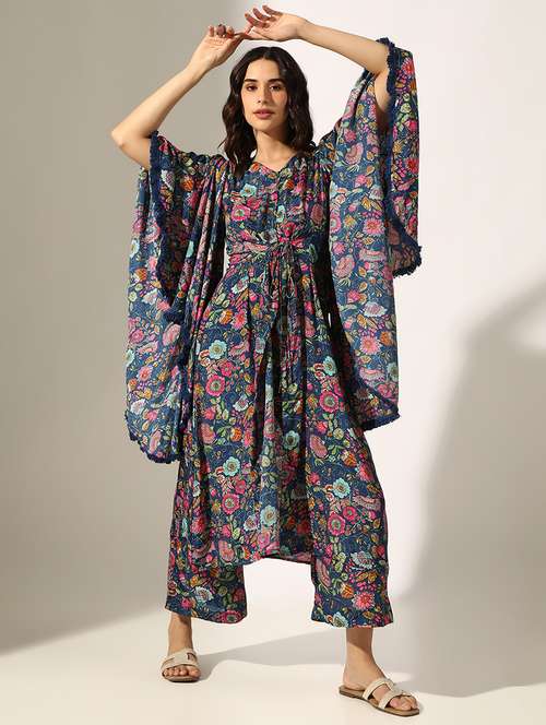 women floral printed kimono sleeve kaftan kurta pant set - 22180040 -  Standard Image - 0