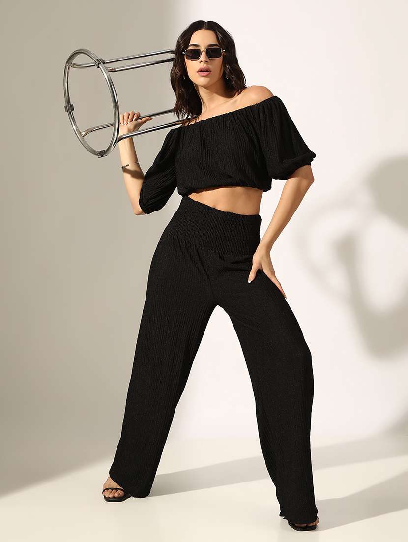 women solid top and trouser co-ord set