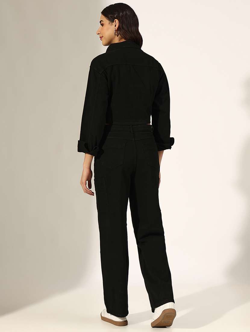 women solid denim top and trouser co-ord set - 22180046 -  Standard Image - 5