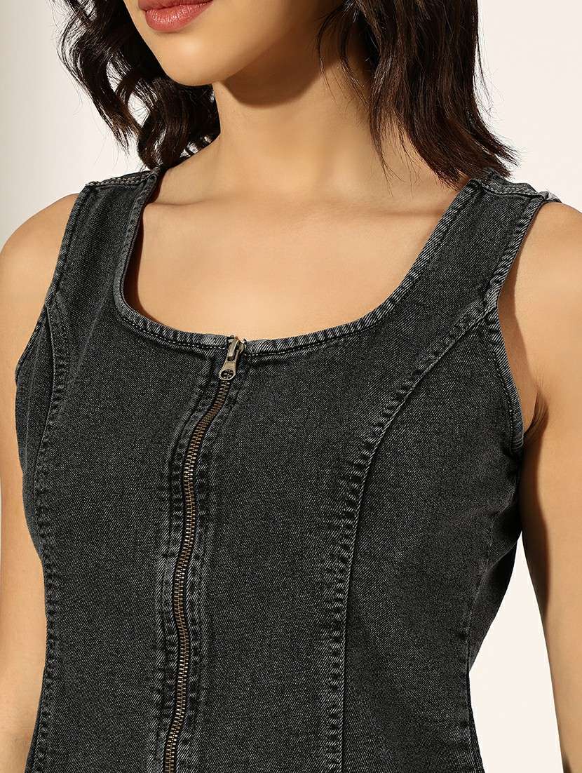 women solid denim top and trouser co-ord set - 22180047 -  Standard Image - 5