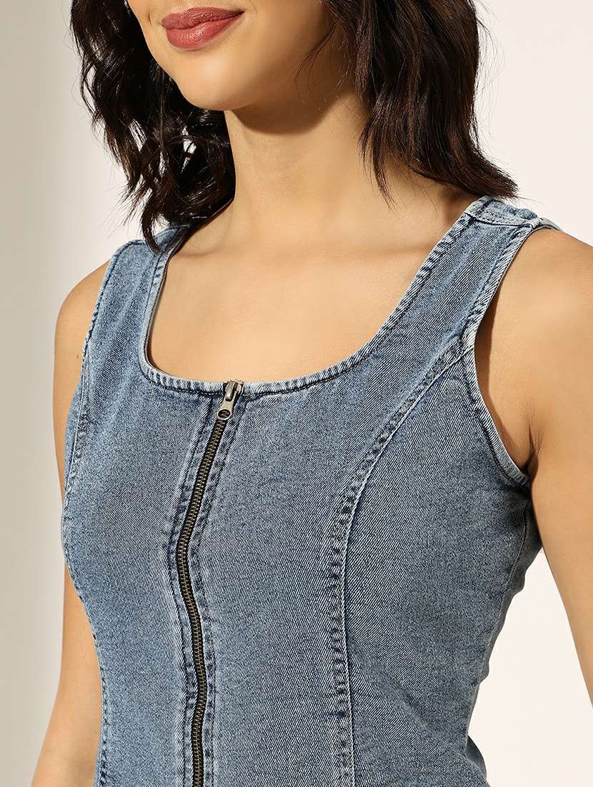 women solid denim top and trouser co-ord set - 22180048 -  Standard Image - 5