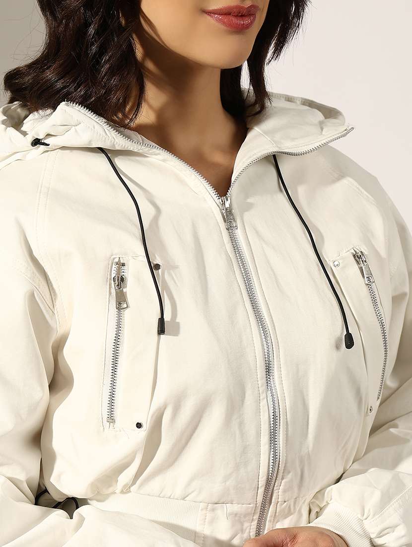 women solid long sleeve hooded bomber jacket - 22180060 -  Standard Image - 5