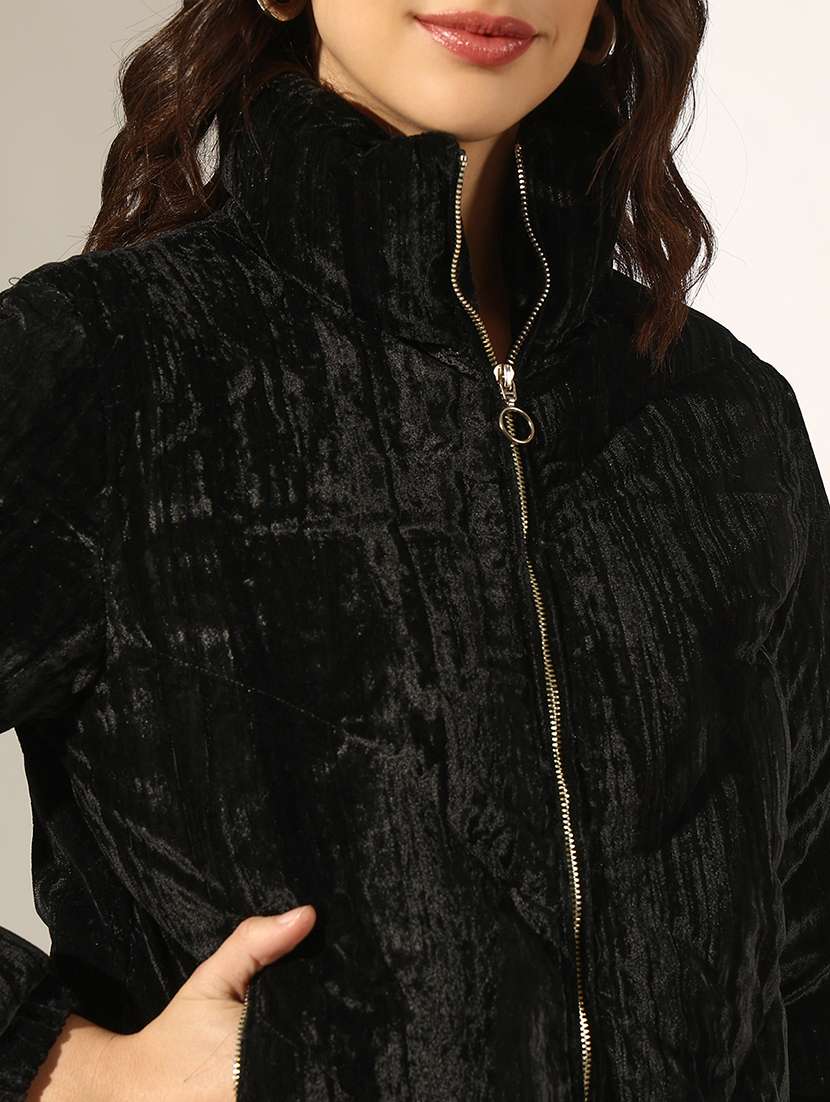 women solid long sleeve quilted jacket - 22180063 -  Standard Image - 5