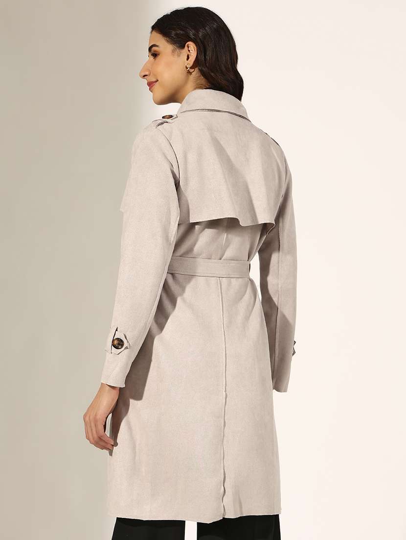women solid long sleeve trench coat - 22180066 -  Standard Image - 3