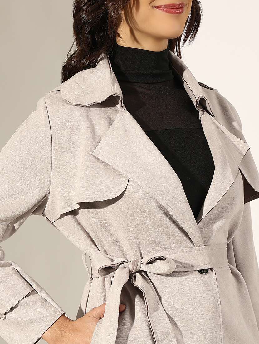 women solid long sleeve trench coat - 22180066 -  Standard Image - 5