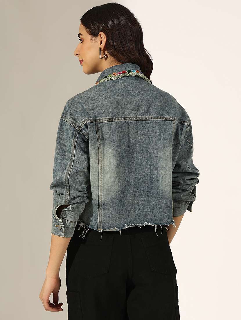 women embellished long sleeve denim jacket - 22180067 -  Standard Image - 3