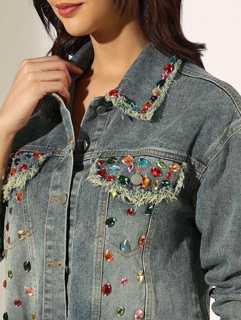 women embellished long sleeve denim jacket - 22180067 -  Standard Image - 5