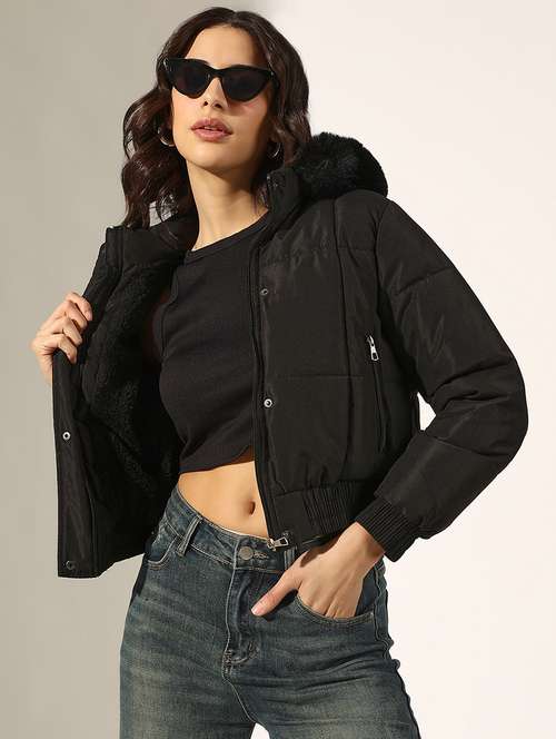 women solid long sleeve hooded quilted jacket - 22180068 -  Standard Image - 0