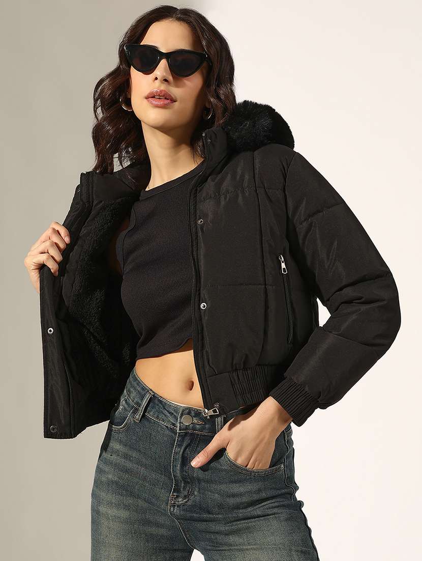 women solid long sleeve hooded quilted jacket - 22180068 -  Zoom Image - 0