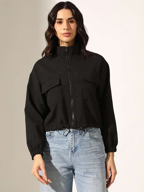 women black long sleeve stand collar jacket - 22180069 -  Standard Image - 0