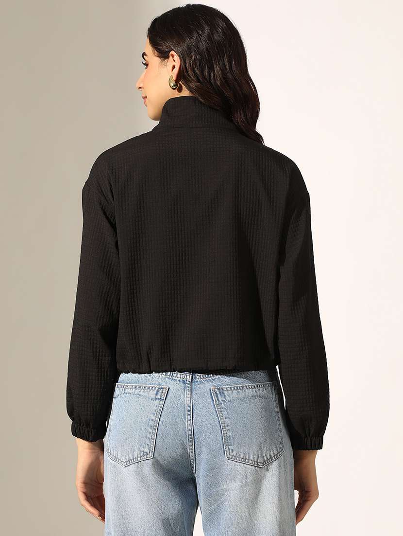 women black long sleeve stand collar jacket - 22180069 -  Standard Image - 3