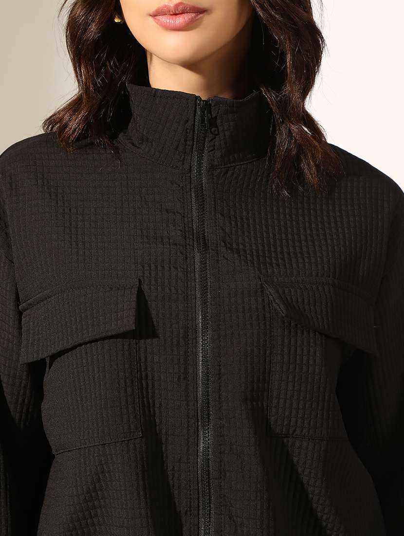 women black long sleeve stand collar jacket - 22180069 -  Standard Image - 5