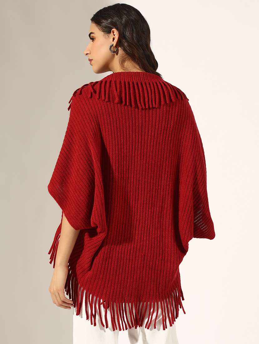 women self designed wool poncho - 22180074 -  Standard Image - 3