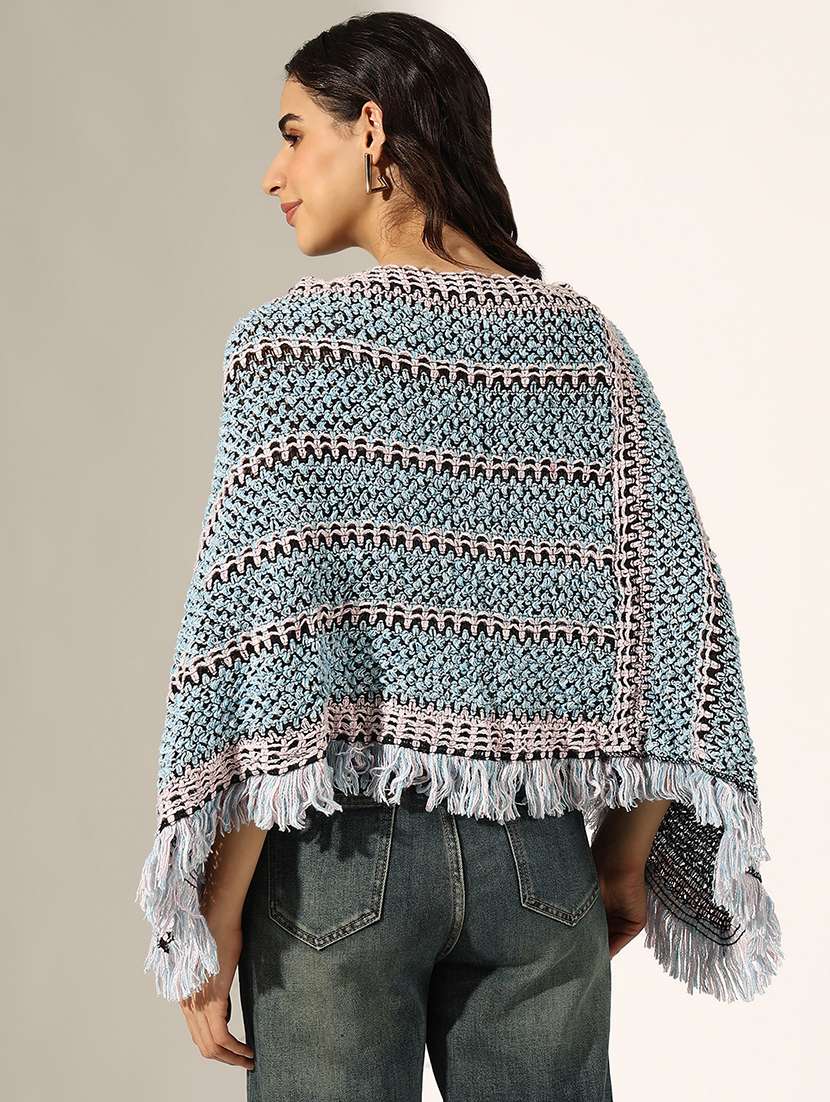 women self designed wool poncho - 22180075 -  Standard Image - 3