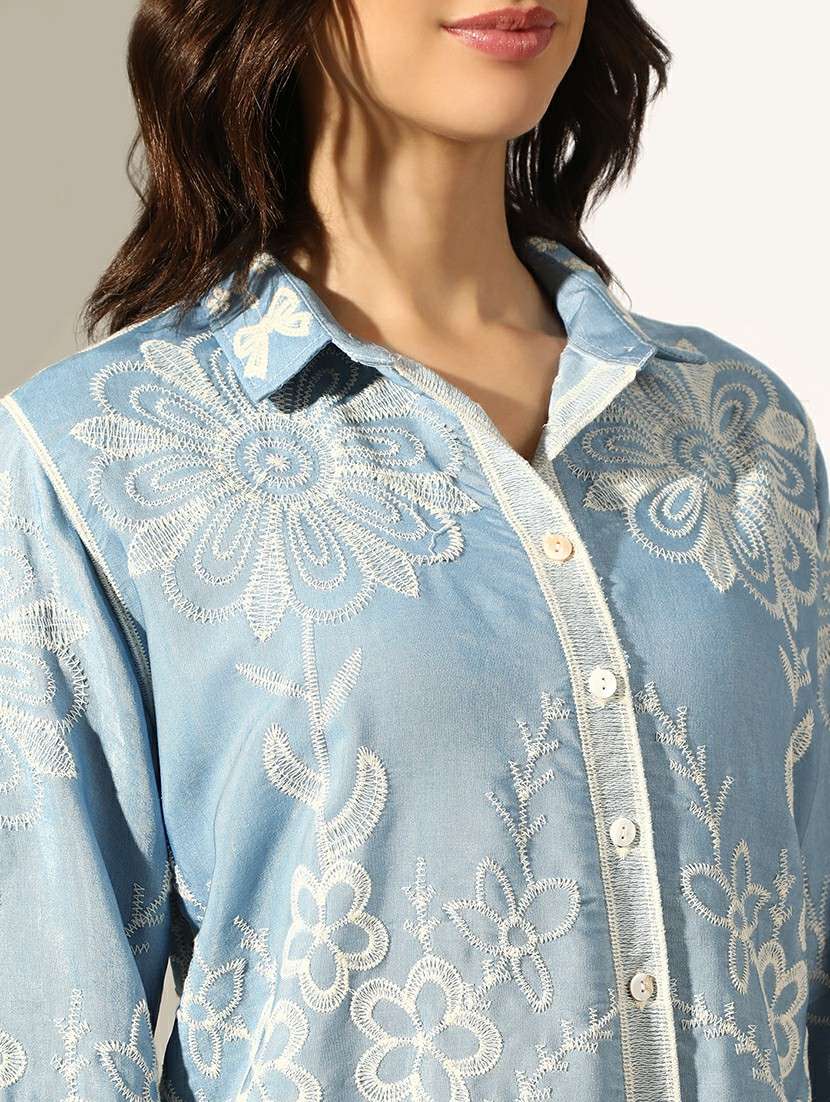 women embroidered collared long sleeve regular shirt - 22180091 -  Standard Image - 5