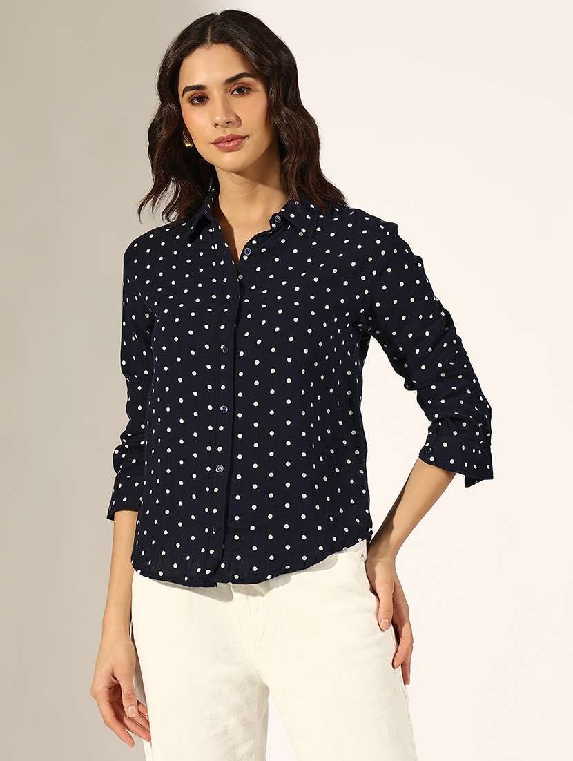 women collared three quarter sleeve regular shirt