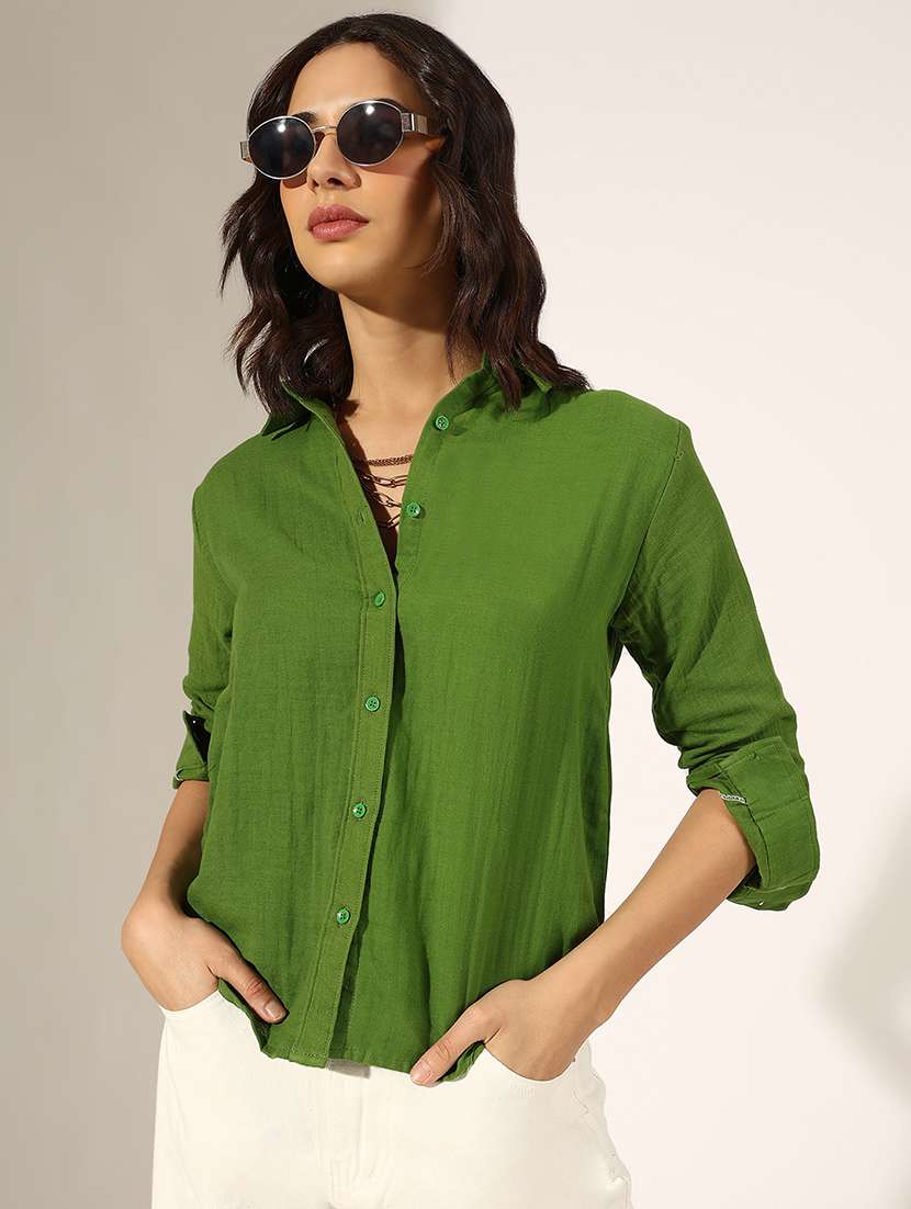 women collared three quarter sleeve regular shirt - 22180102 -  Zoom Image - 0