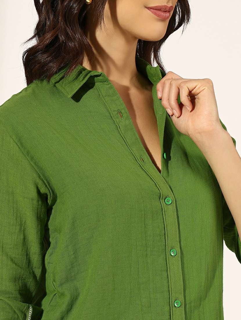 women collared three quarter sleeve regular shirt - 22180102 -  Standard Image - 5