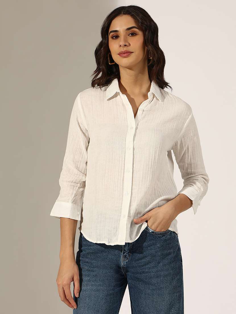 women collared three quarter sleeve regular shirt - 22180103 -  Zoom Image - 0