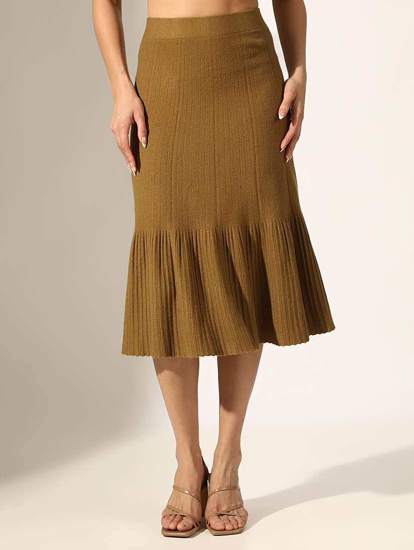 women solid high rise tiered skirt