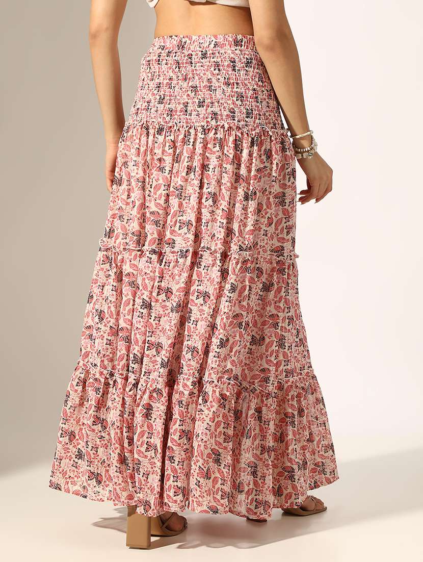 women printed high rise tiered skirt - 22180105 -  Standard Image - 3