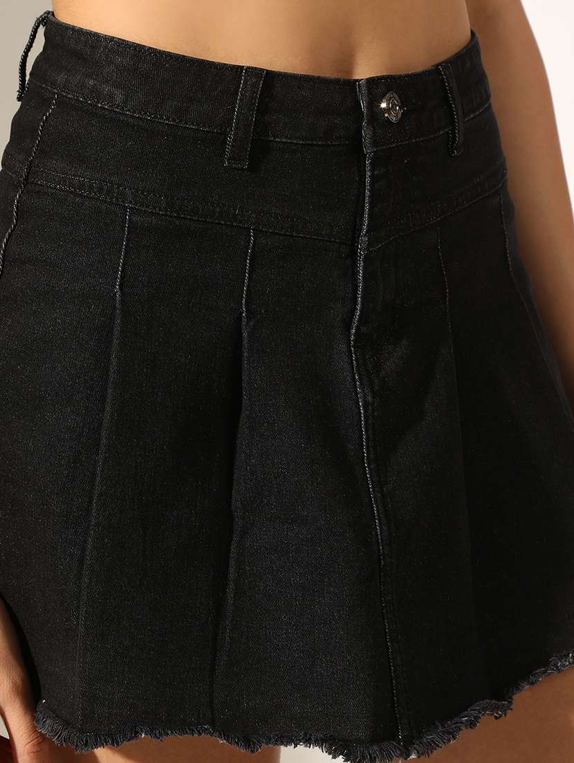 women solid mid rise denim pleated skirt - 22180106 -  Standard Image - 5