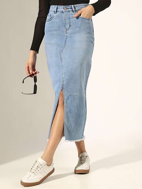 women solid mid rise denim skirt - 22180109 -  Standard Image - 0