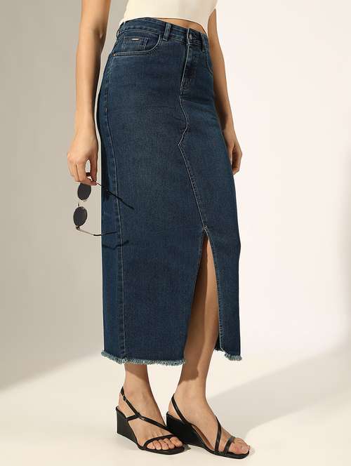 women solid mid rise denim skirt - 22180110 -  Standard Image - 0