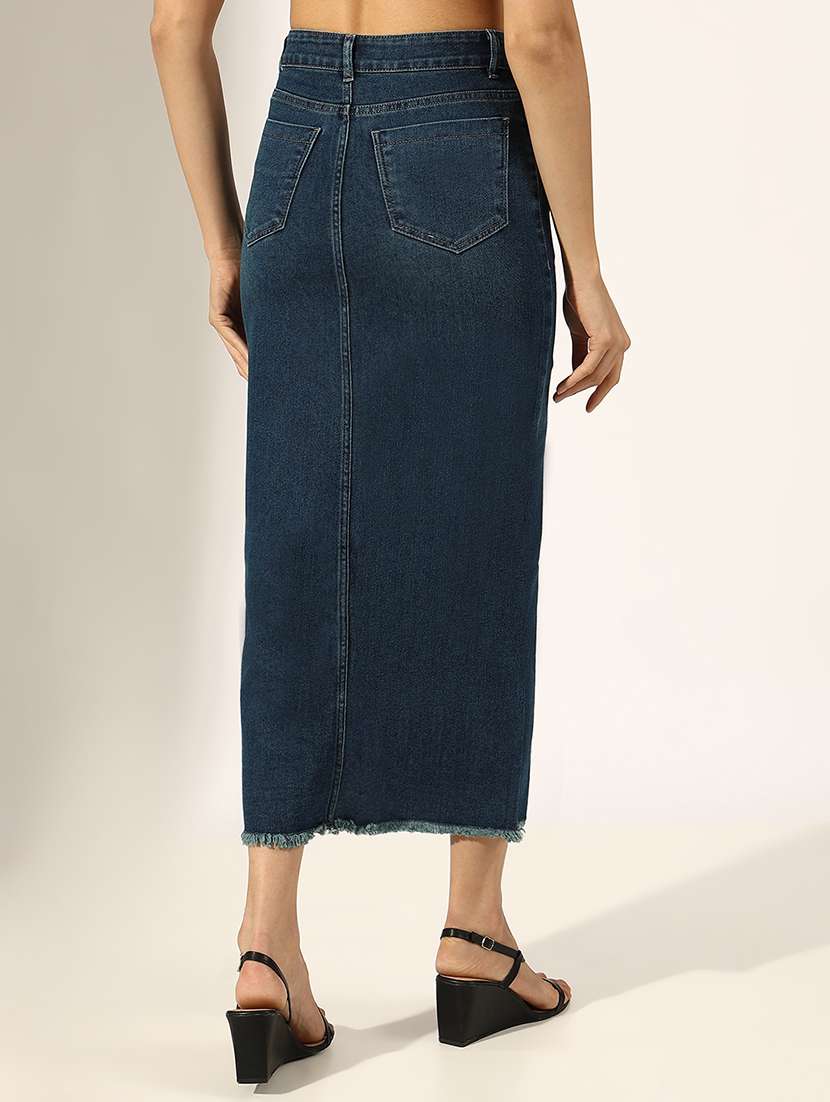 women solid mid rise denim skirt - 22180110 -  Standard Image - 3