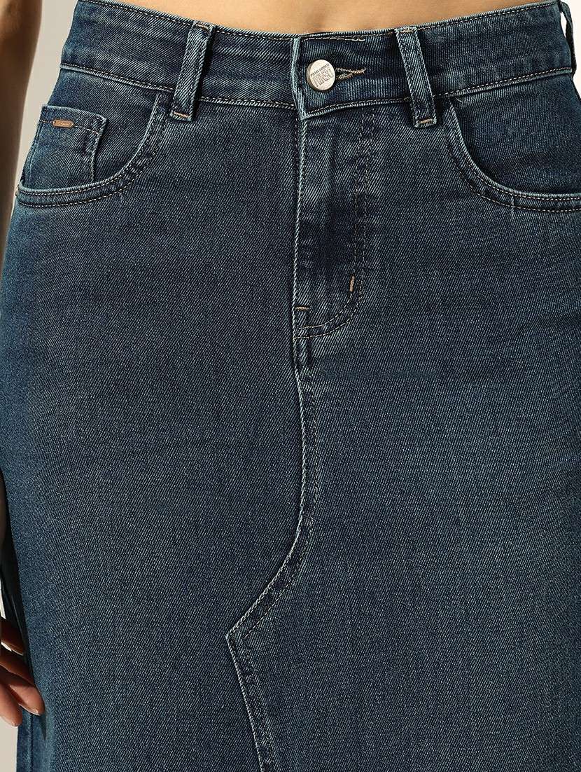 women solid mid rise denim skirt - 22180110 -  Standard Image - 5