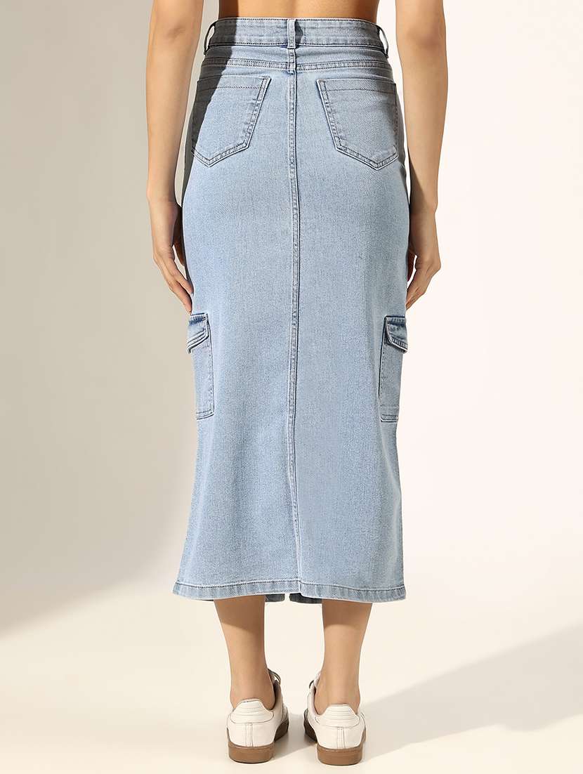 women solid high rise denim skirt - 22180111 -  Standard Image - 3