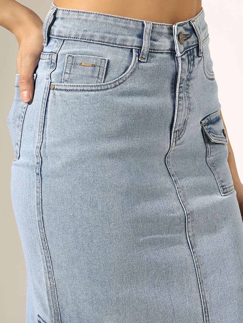 women solid high rise denim skirt - 22180111 -  Standard Image - 5
