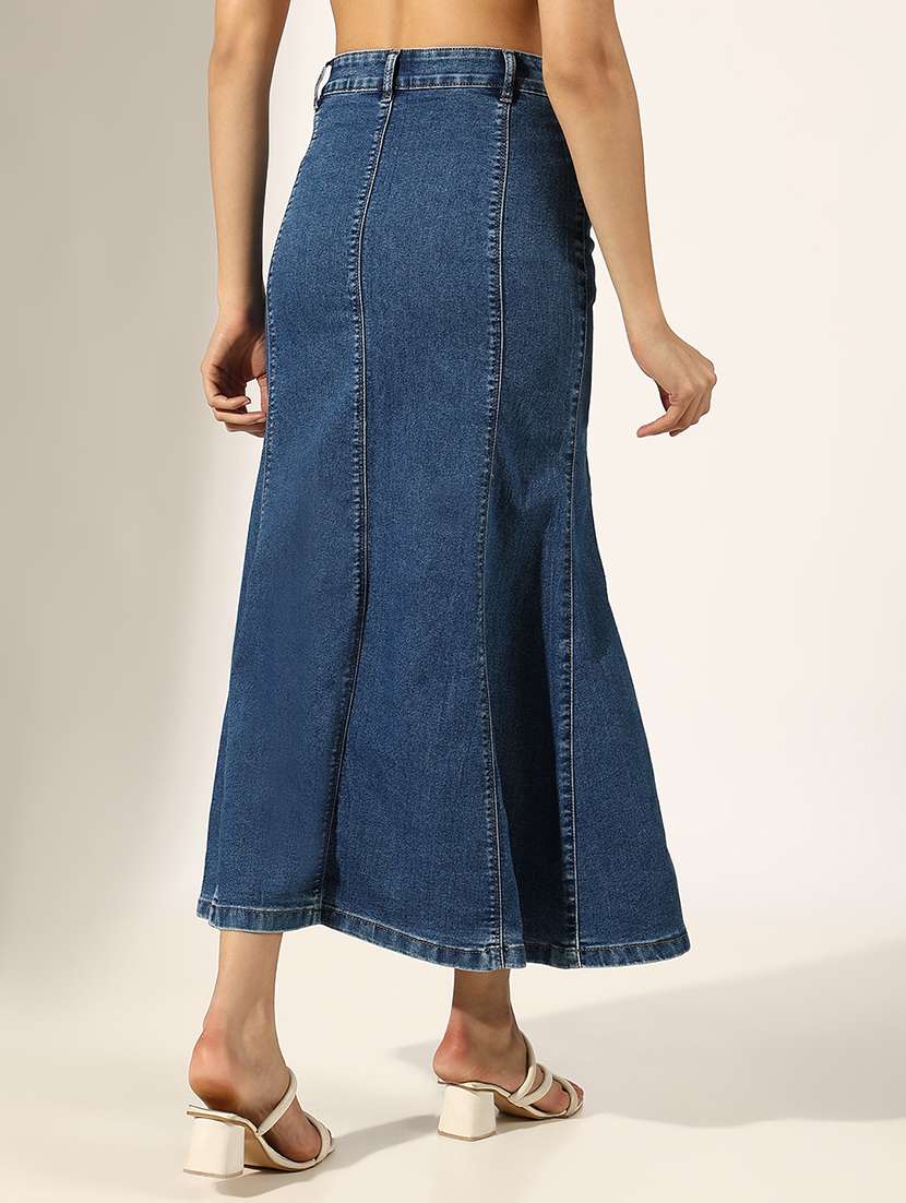 women solid high rise denim skirt - 22180112 -  Standard Image - 3
