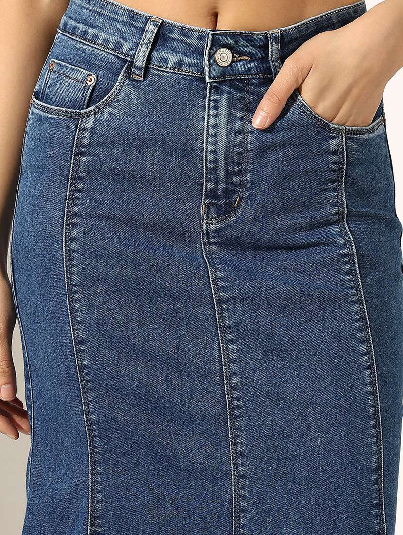 women solid high rise denim skirt - 22180112 -  Standard Image - 5