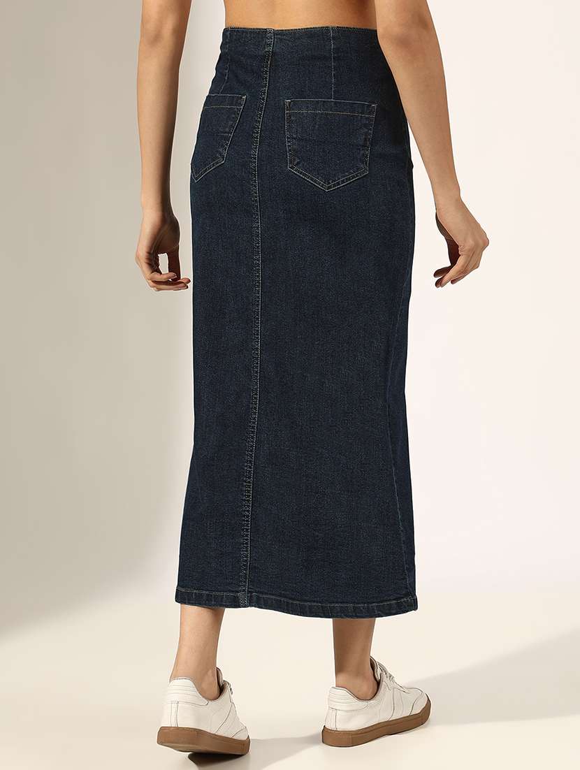 women solid high rise denim skirt - 22180113 -  Standard Image - 3