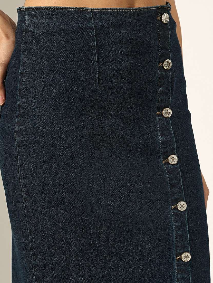 women solid high rise denim skirt - 22180113 -  Standard Image - 5