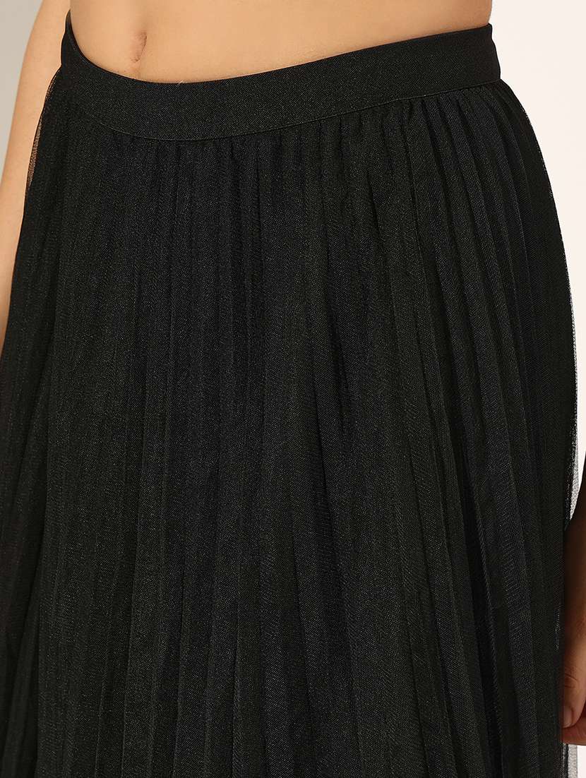 women black solid net flared skirt - 22180119 -  Standard Image - 5