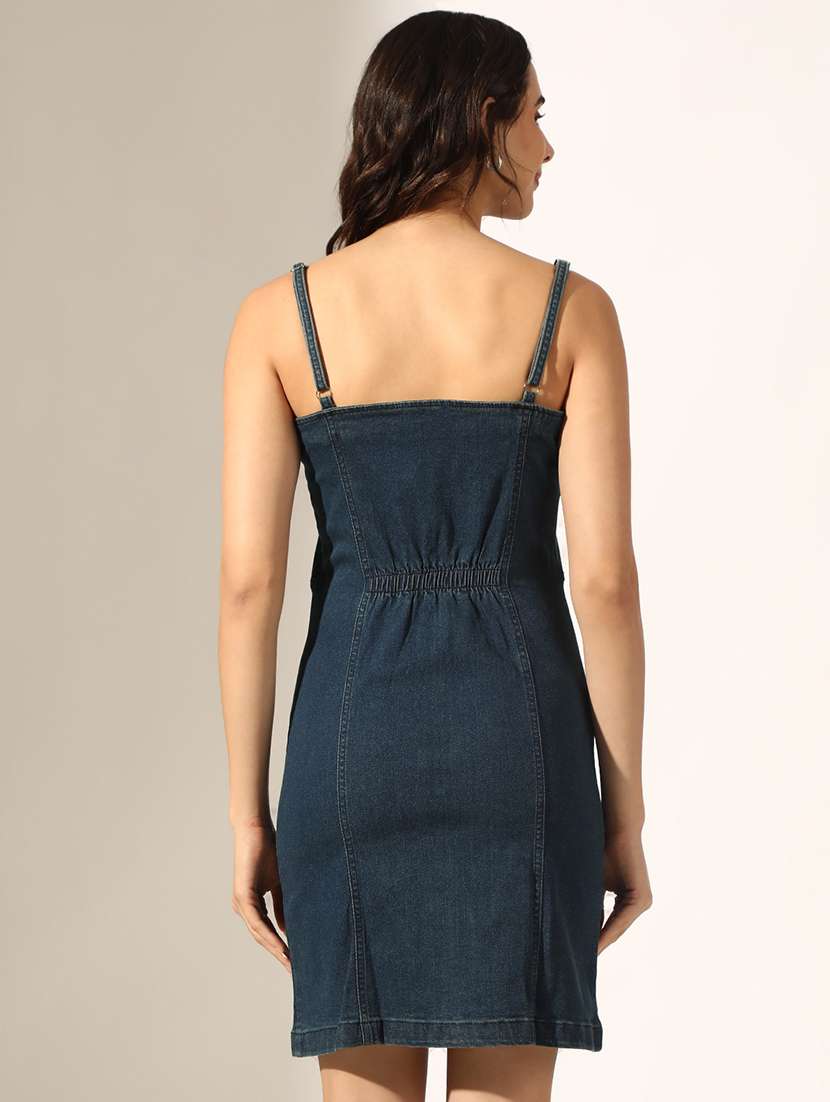 women solid denim bodycon dress - 22180121 -  Standard Image - 3