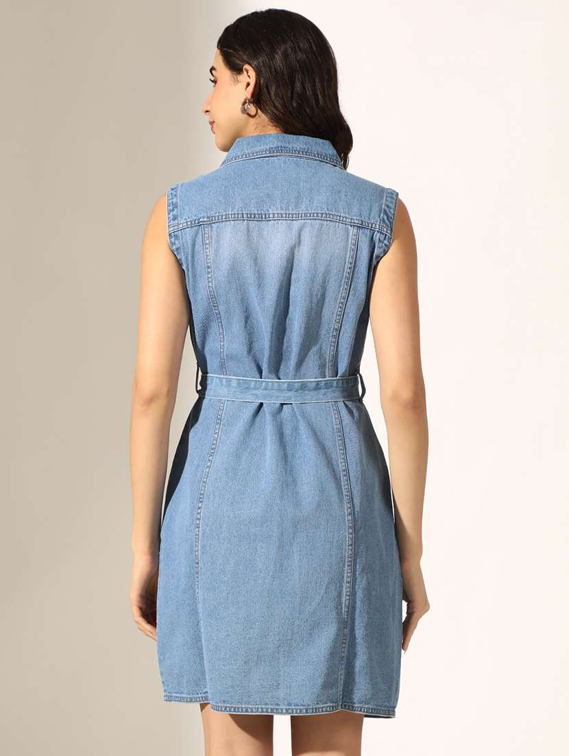 women solid denim shirt dress - 22180122 -  Standard Image - 3