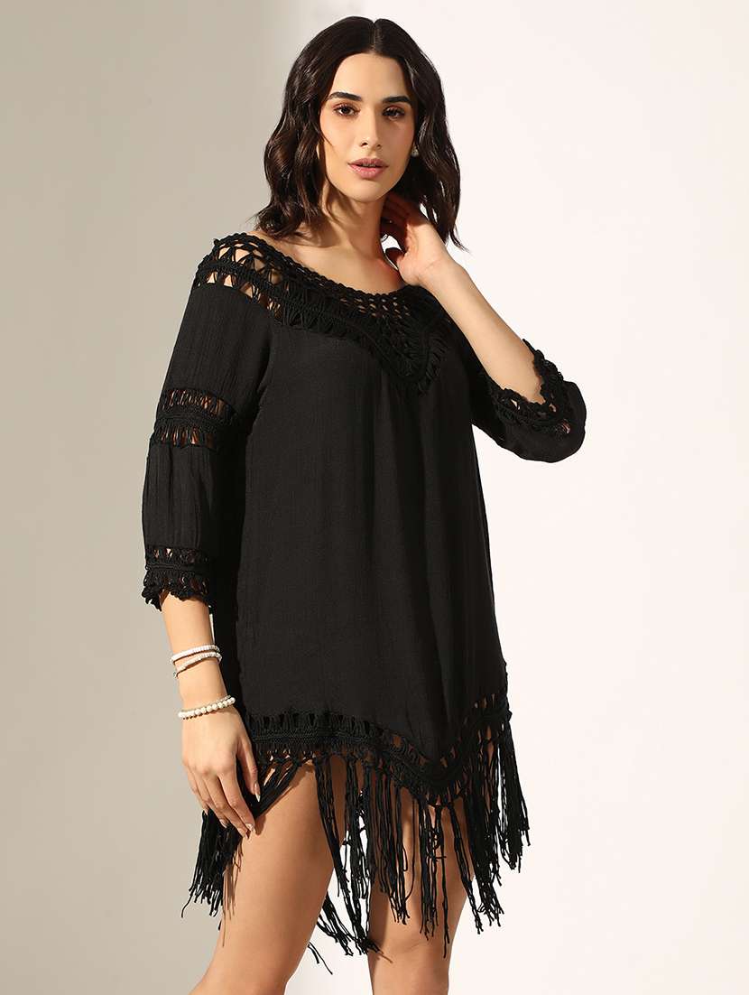women self designed fringed detailed a-line dress - 22180124 -  Standard Image - 3