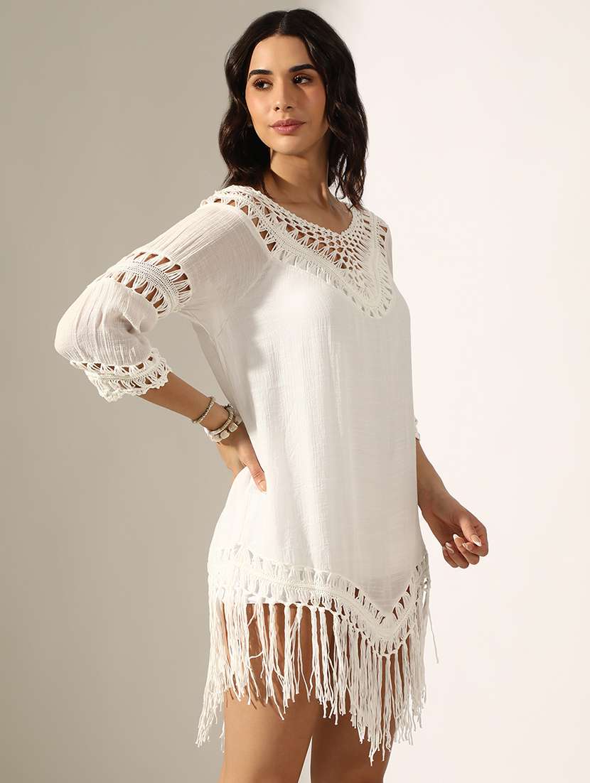 women self desigend fringed detailed a-line dress - 22180125 -  Standard Image - 3