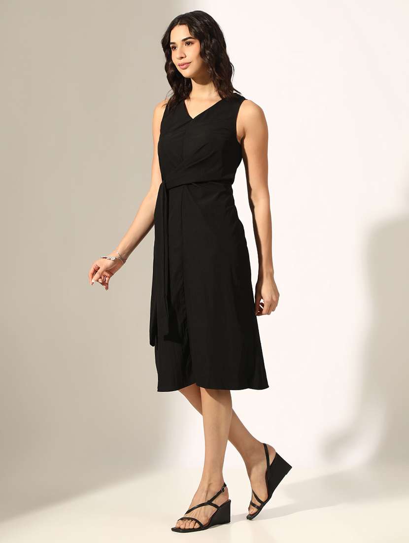women solid sleeveless a-line dress - 22180127 -  Standard Image - 3