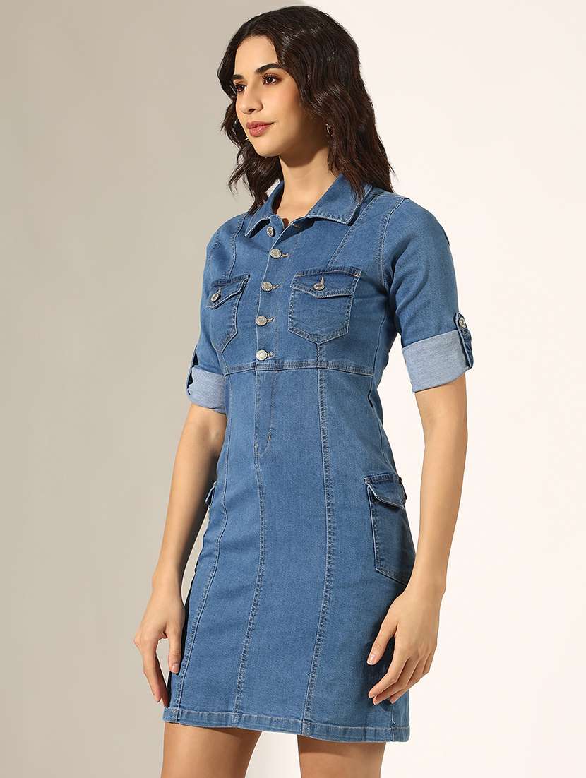 women solid denim bodycon dress - 22180128 -  Standard Image - 3