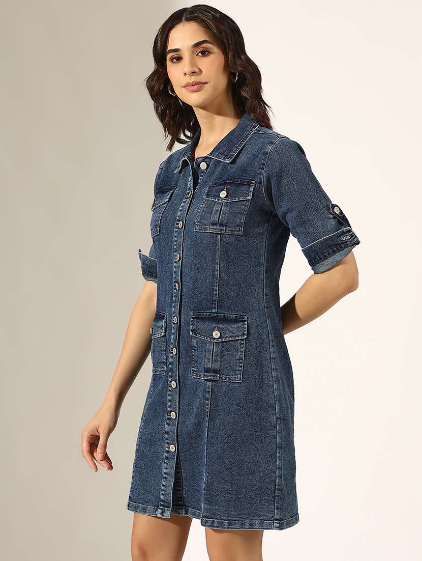 women solid denim shirt dress - 22180129 -  Standard Image - 3