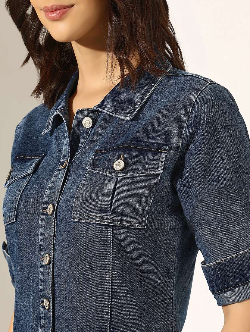 women solid denim shirt dress - 22180129 -  Standard Image - 5